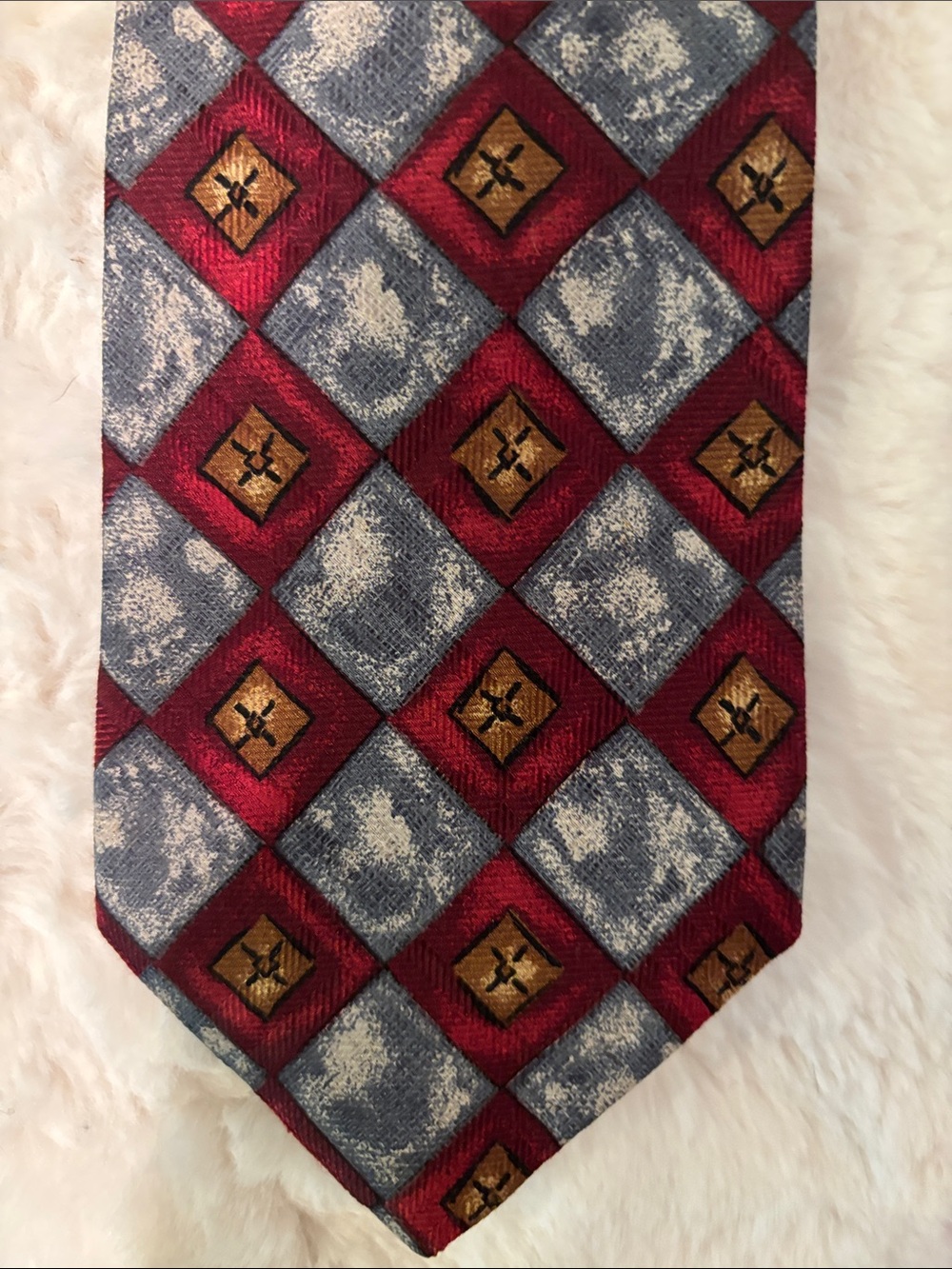 Men's Christian Pelini Red and Gray Geometric Silk Tie